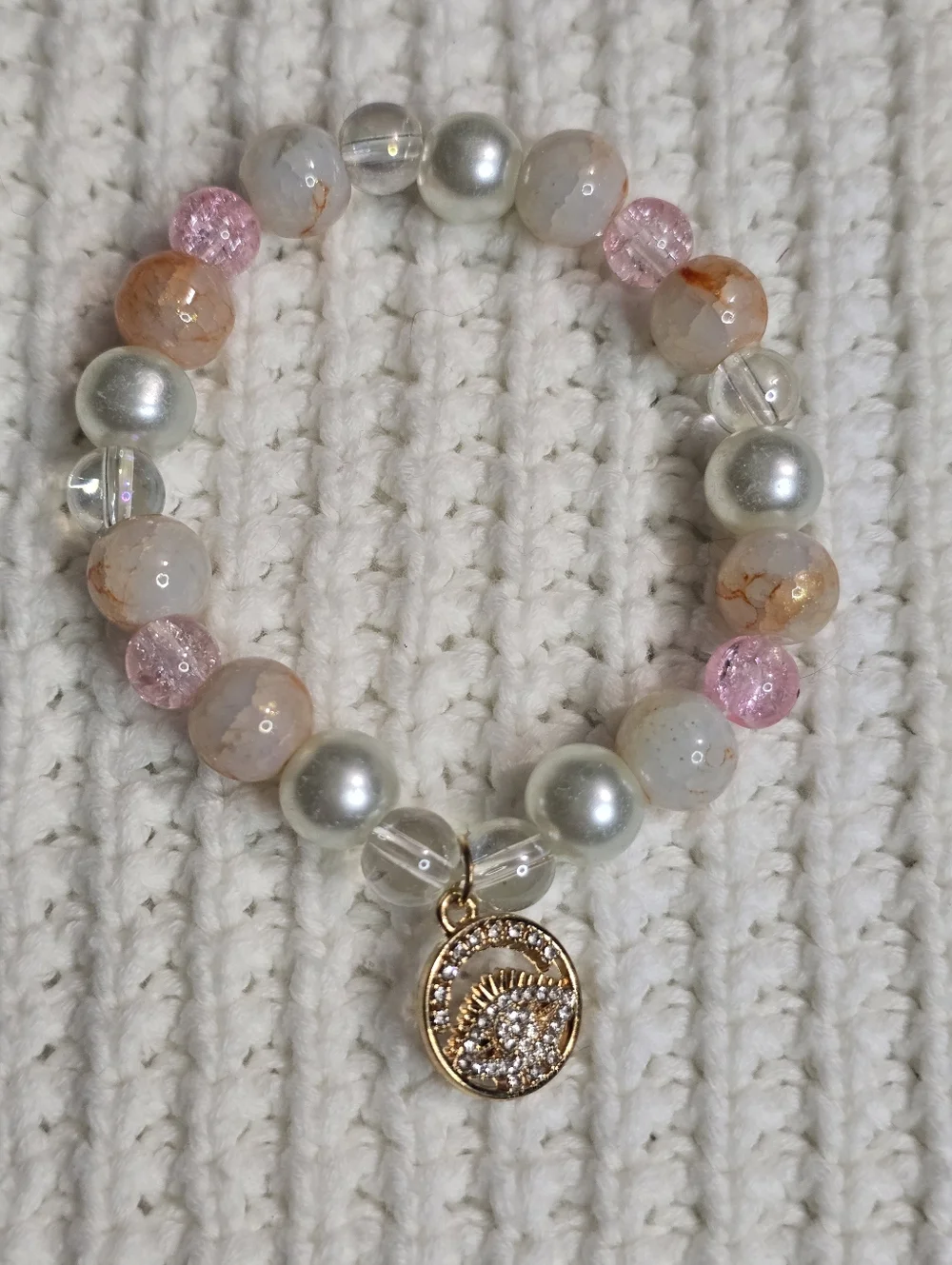 Lucky Aura Evil Eye Beaded Charm Bracelet in Rainbow, Blush, Red, Black